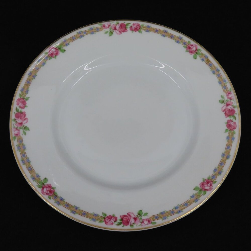 L Bernardaud Limoges Pink Rose Floral Flower Gold Gilt Trim Plate 8.35in France